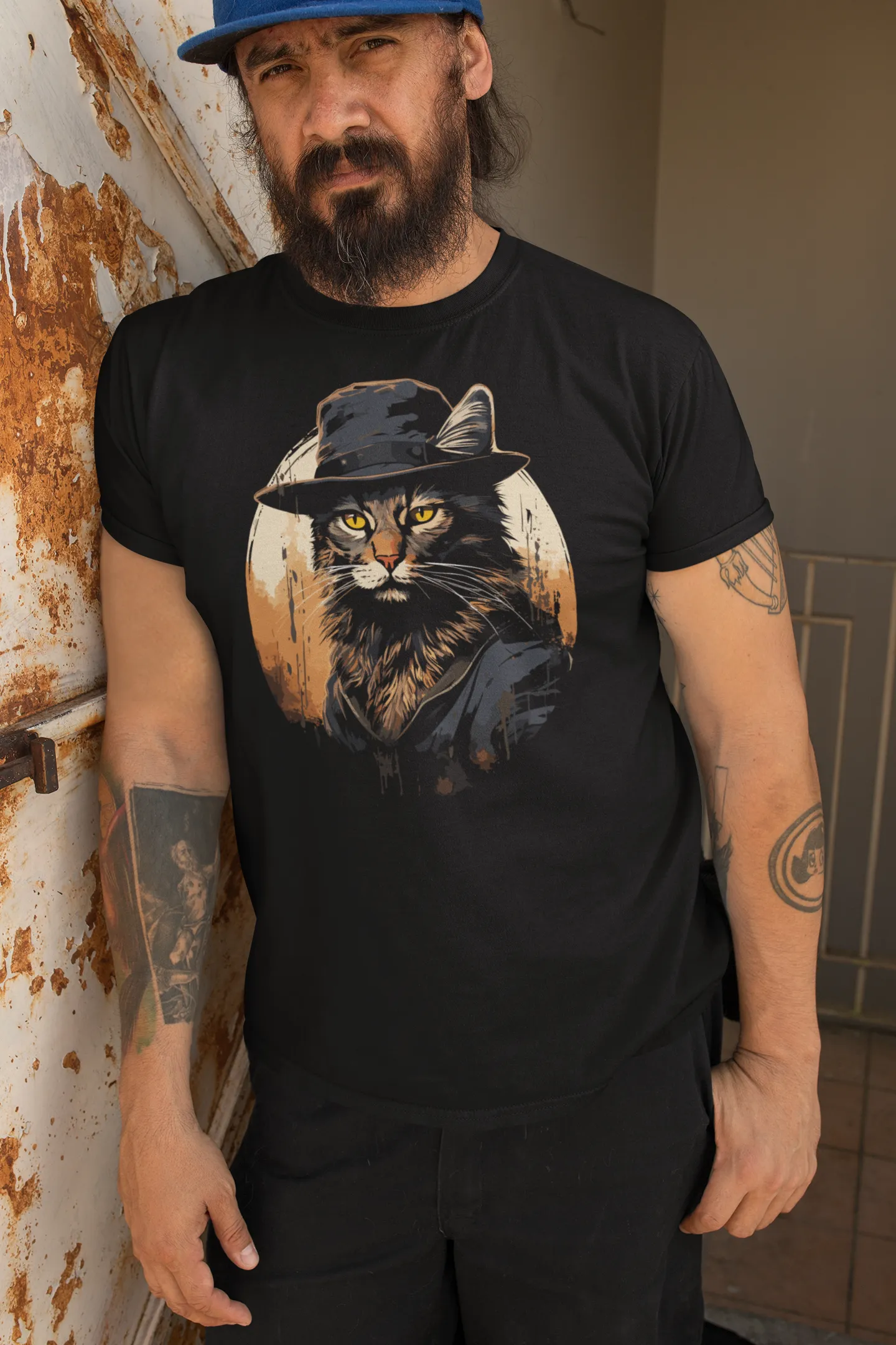 Herren T-Shirt mit Katzenmotiv "Bayou Cat 2"