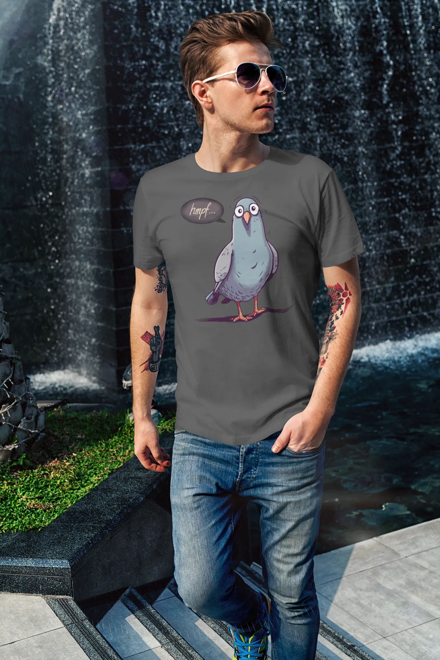 Herren T-Shirt mit Vogelmotiv "Hmpf-Taube"