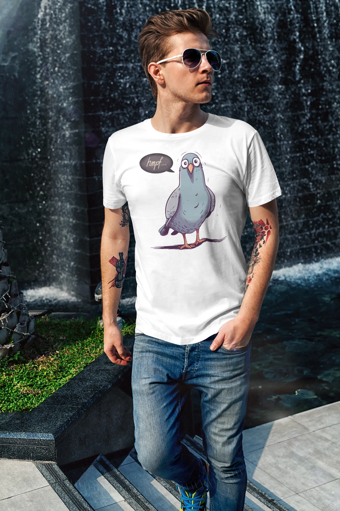 Herren T-Shirt mit Vogelmotiv "Hmpf-Taube"