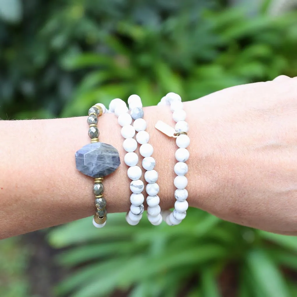 Howlite and Pyrite Gemstone Mala Bracelet