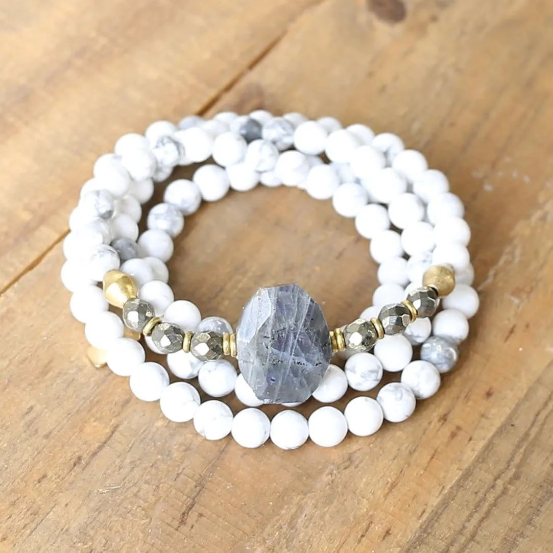 Howlite and Pyrite Gemstone Mala Bracelet