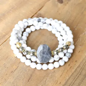 Howlite and Pyrite Gemstone Mala Bracelet