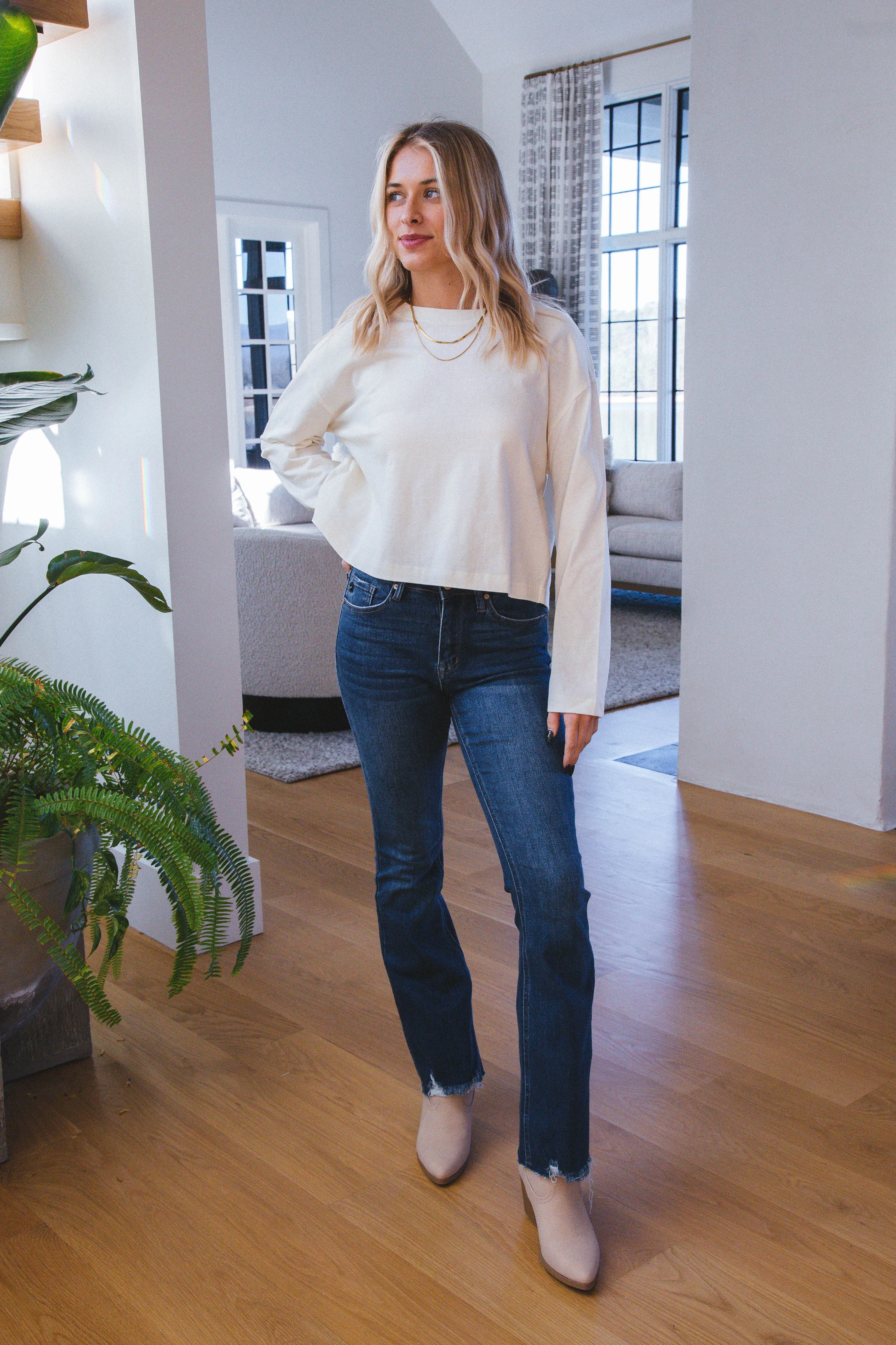 Katherine Wide Long Sleeve Tee, Cream