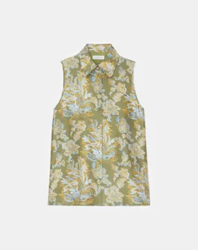 LAFAYETTE 148 Floral Frost Toile Texture Silk Sleeveless Blouse