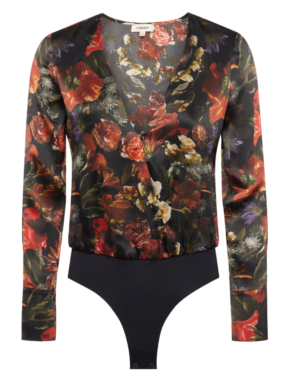 L’agence - Blaze Bodysuit - Black Multi Oil Painting Floral