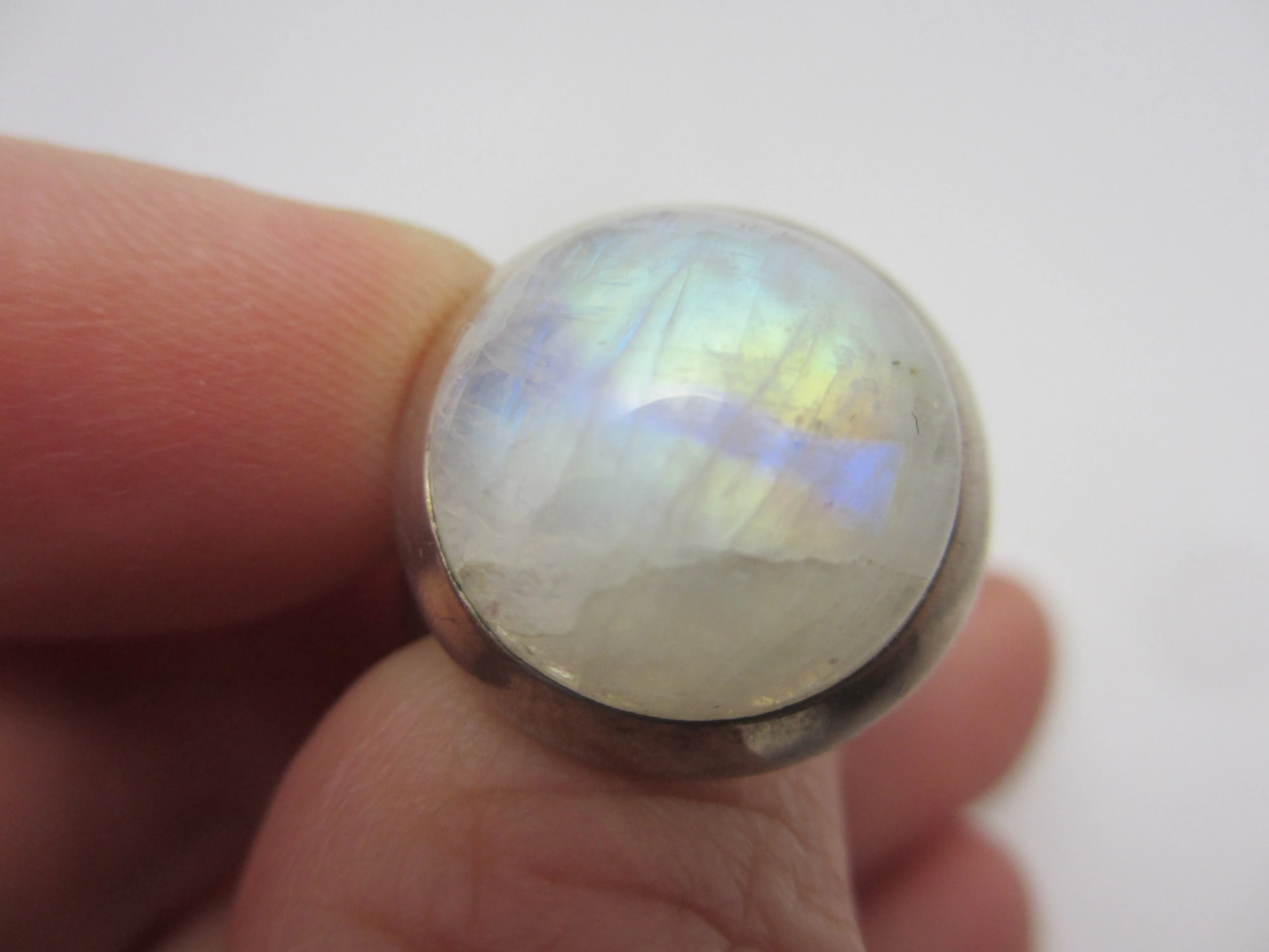 Large Cabochon Moonstone Sterling Silver Ring Vintage c1980