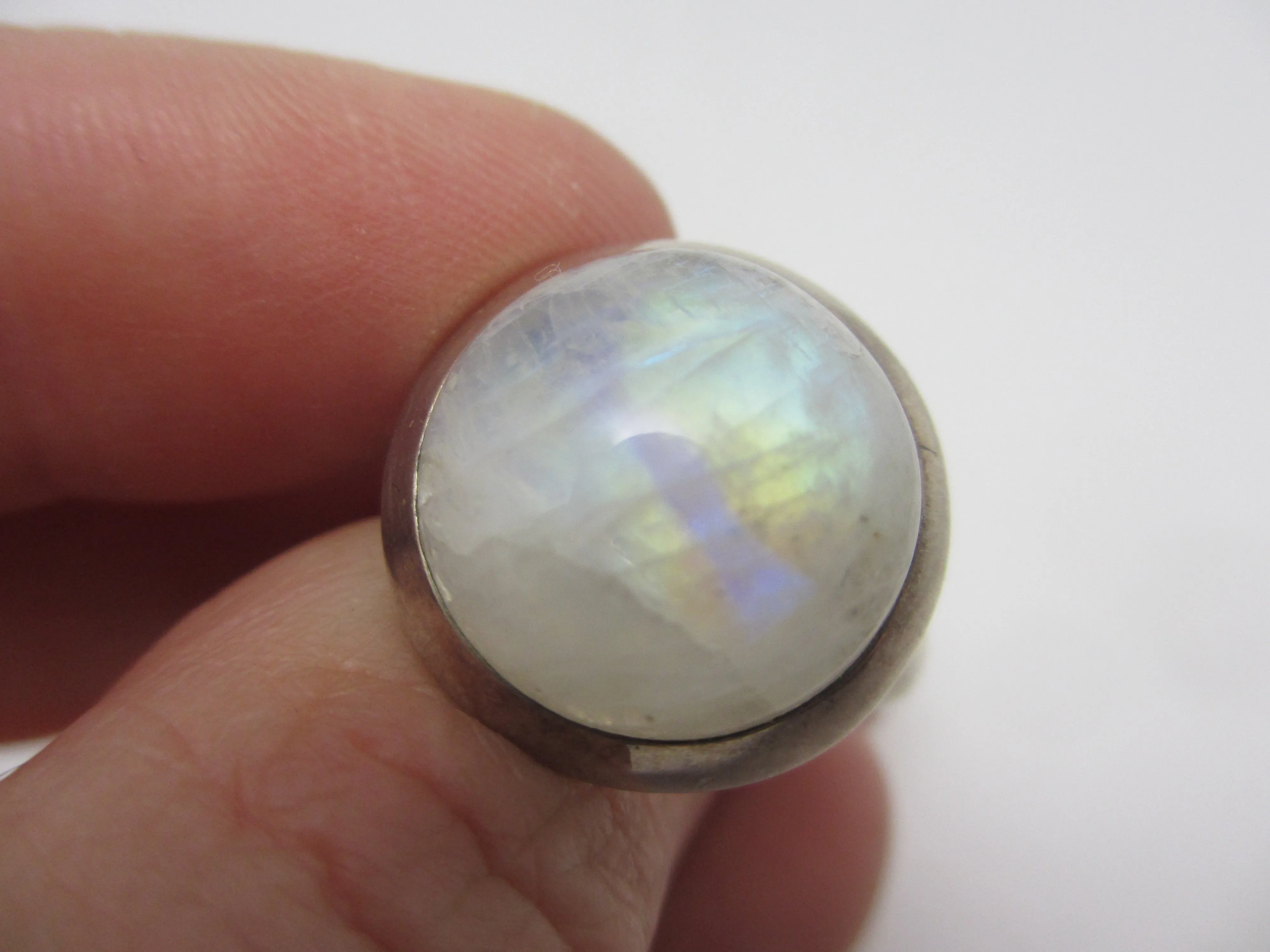 Large Cabochon Moonstone Sterling Silver Ring Vintage c1980