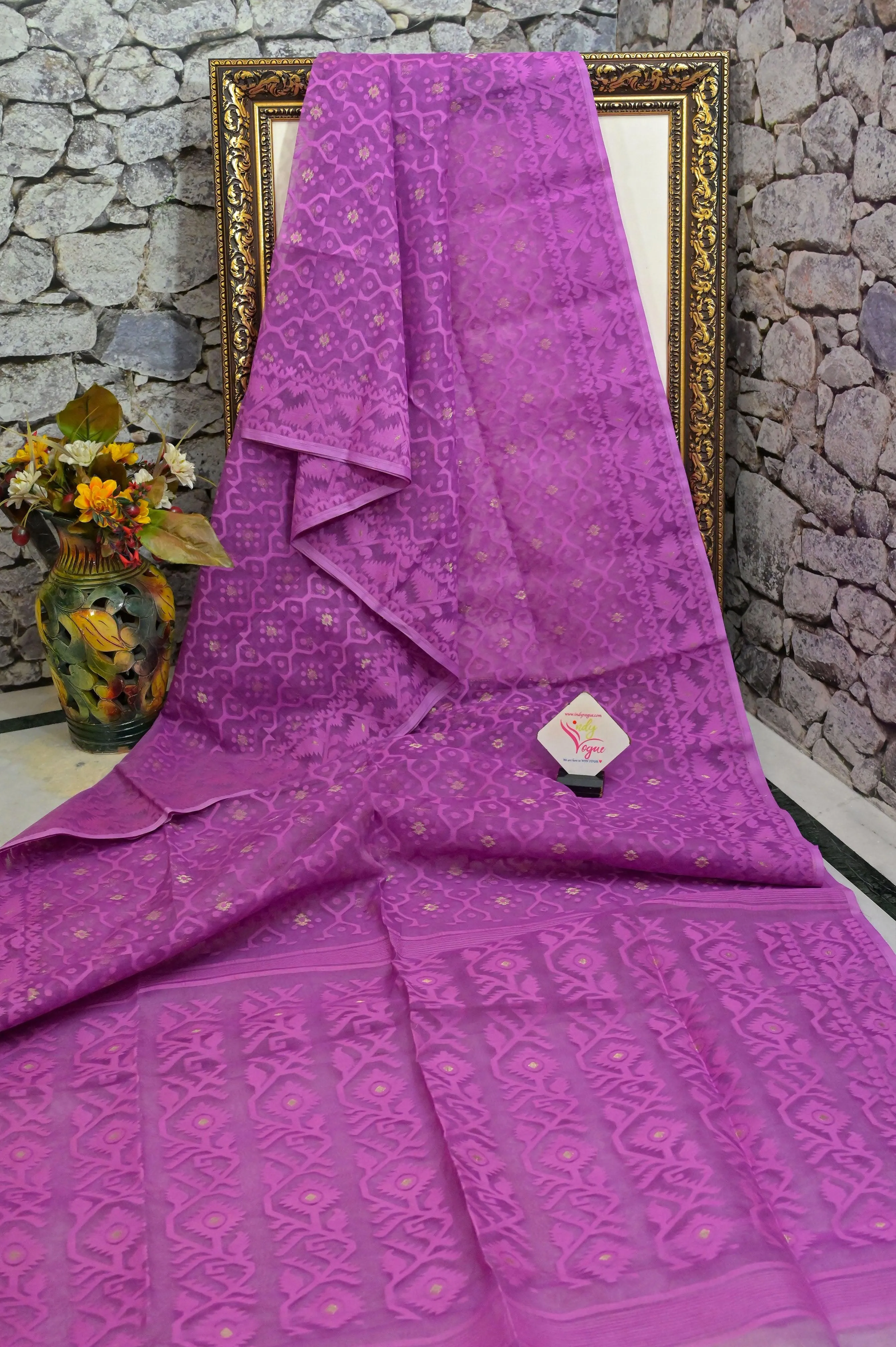 Lavender Color Jamdani Saree with Blouse Piece