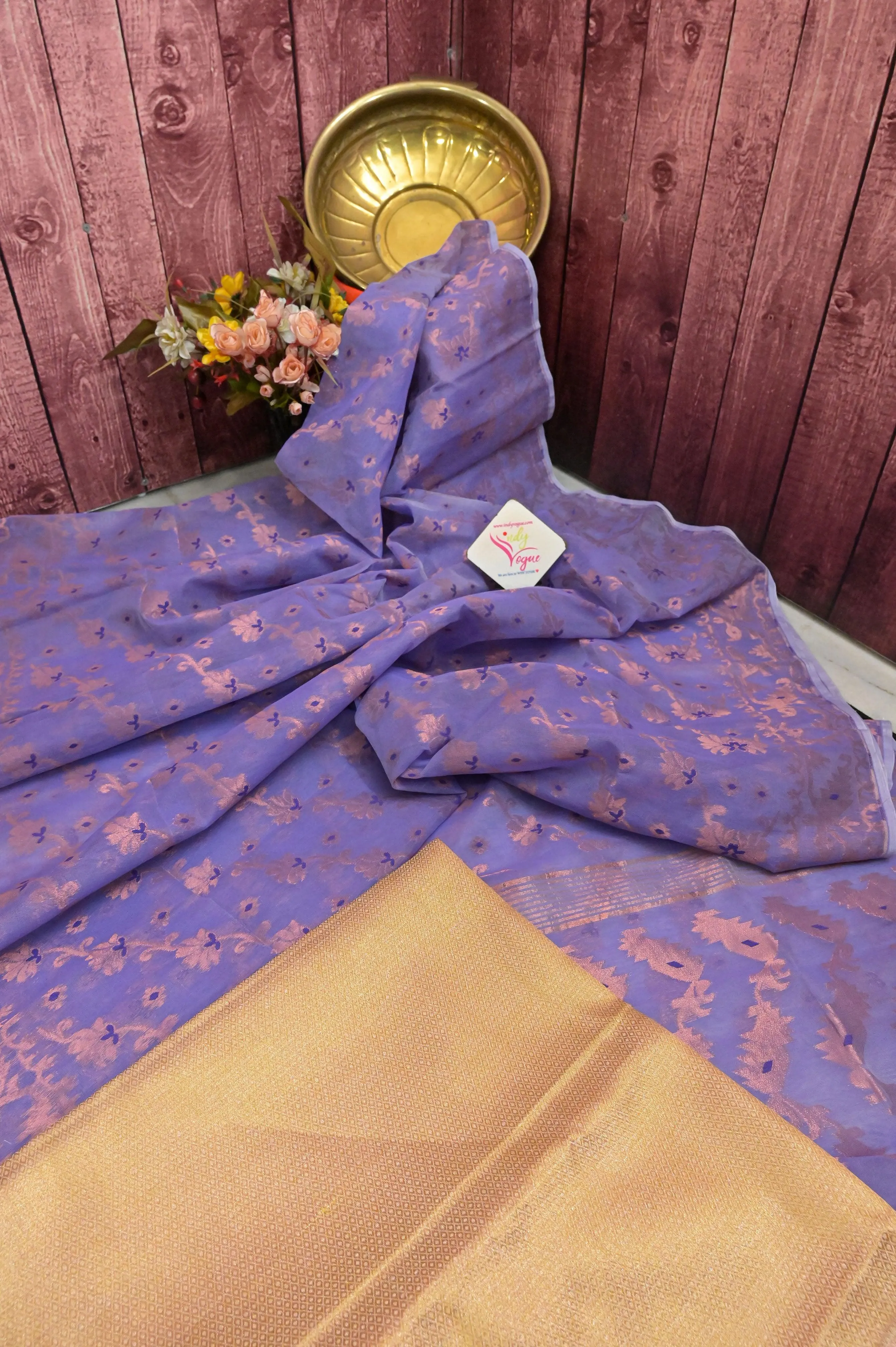 Lavender Color Jamdani Saree with Copper Zari Work