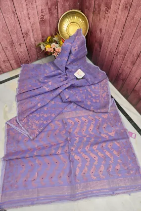 Lavender Color Jamdani Saree with Copper Zari Work