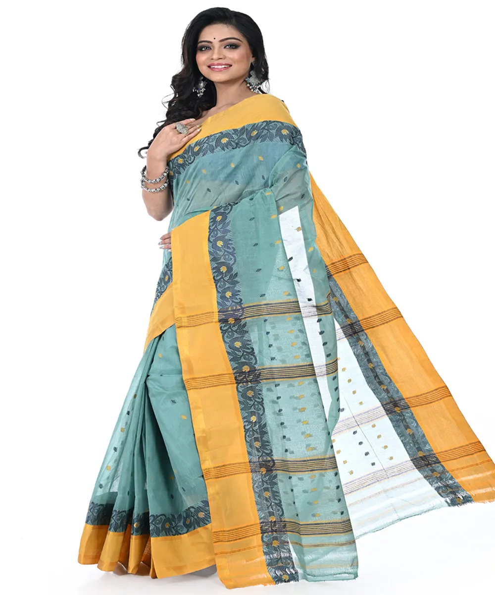 Light green brown handwoven cotton tangail saree