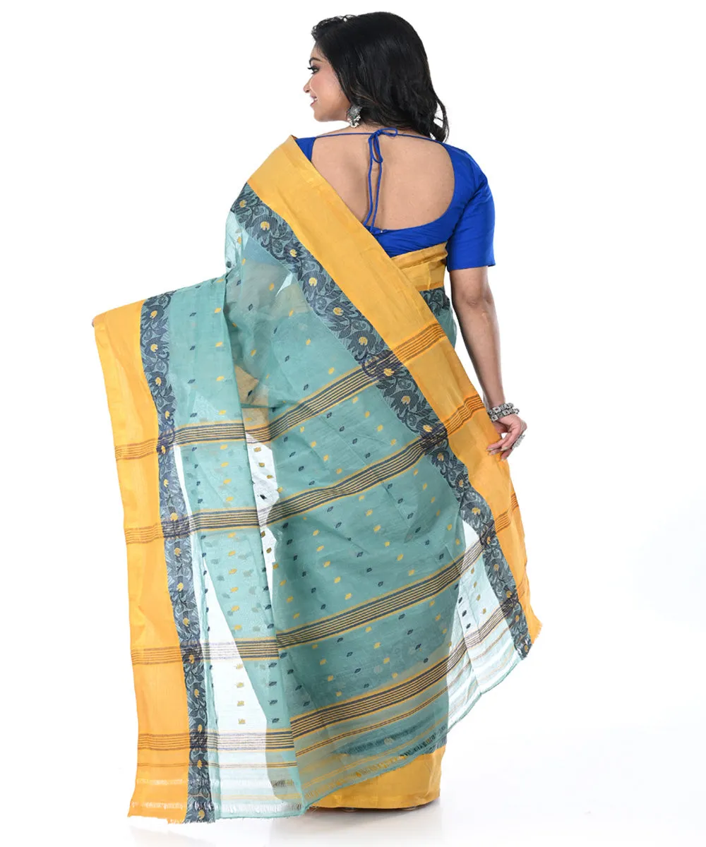 Light green brown handwoven cotton tangail saree