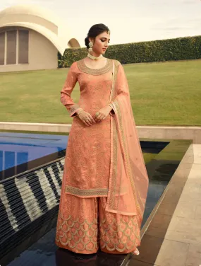 Light Peach Jacquard Silk Woven Palazzo Suit