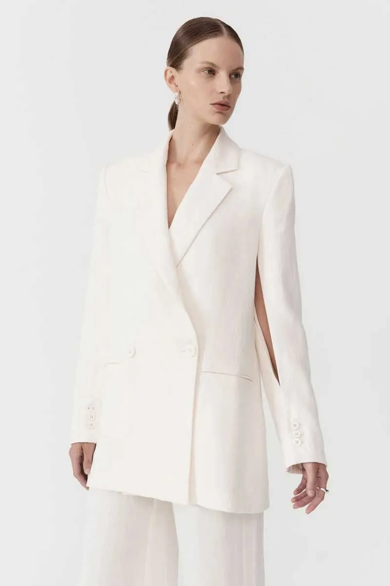 LINEN SPLIT SLEEVE BLAZER-IVORY