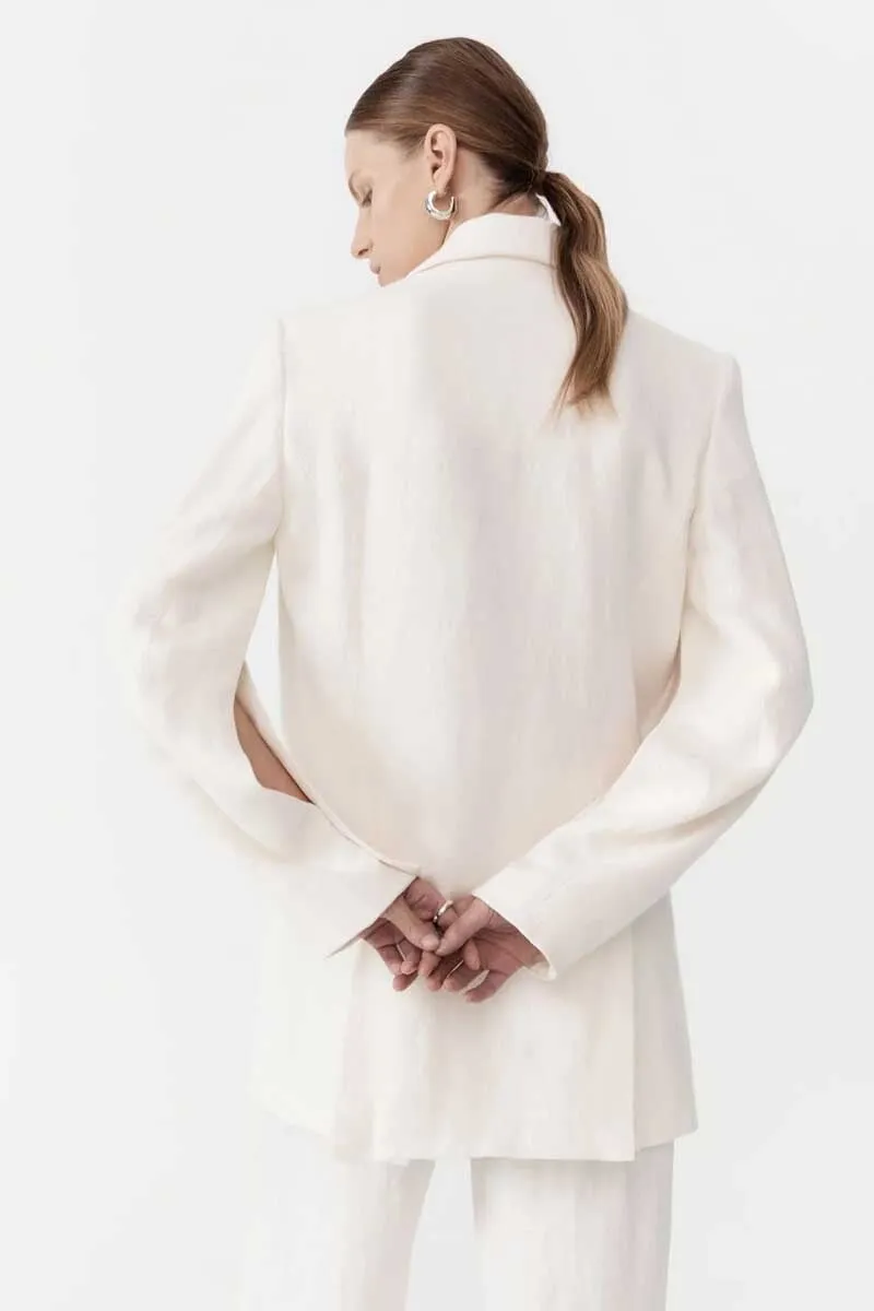 LINEN SPLIT SLEEVE BLAZER-IVORY