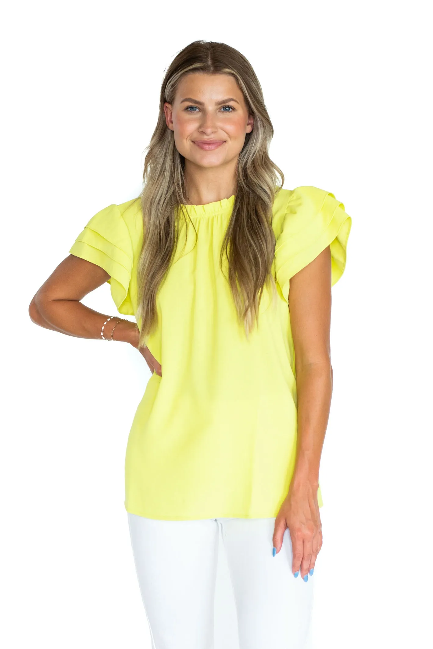 Lovable Energy Neon Yellow Short Sleeve Blouse