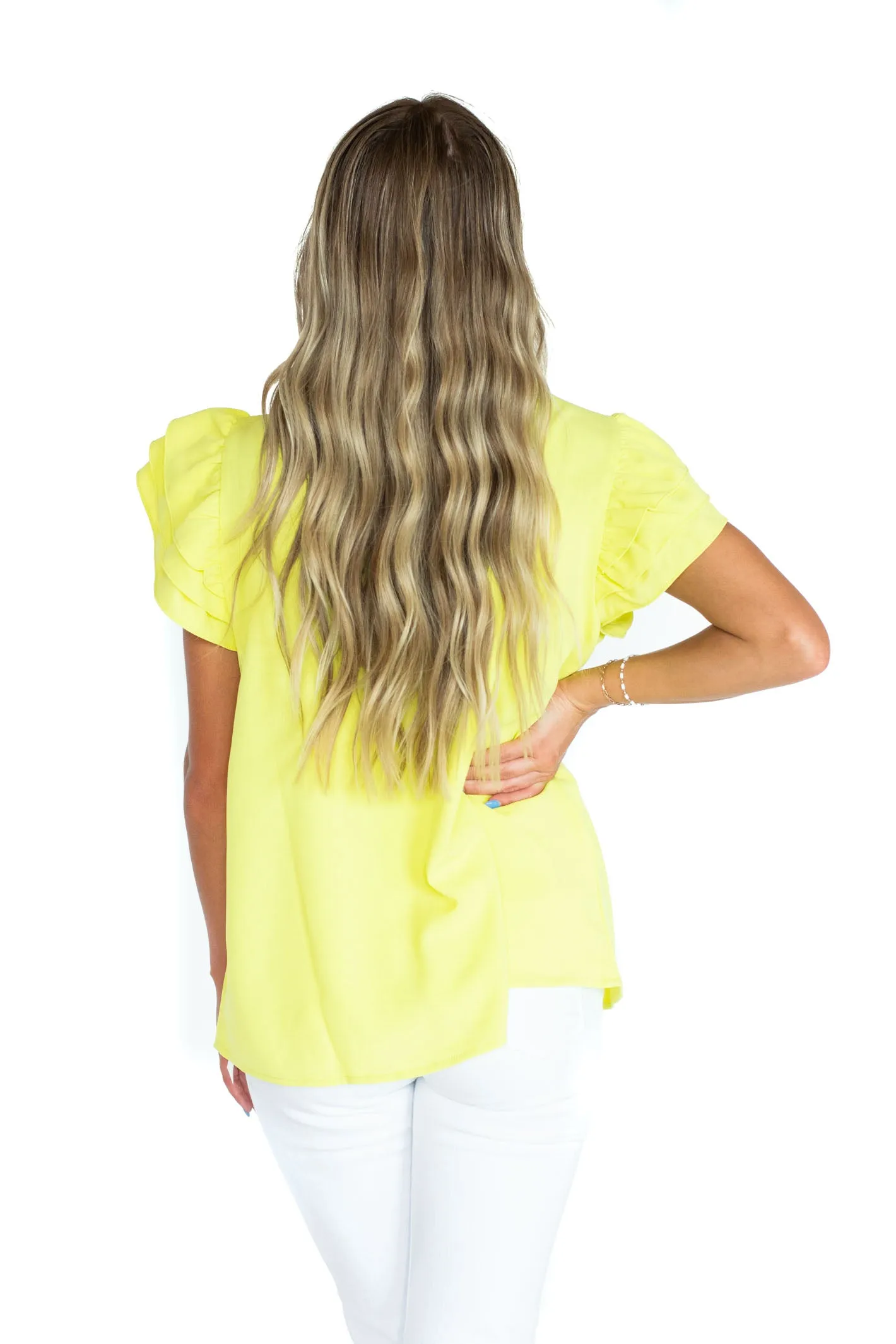 Lovable Energy Neon Yellow Short Sleeve Blouse