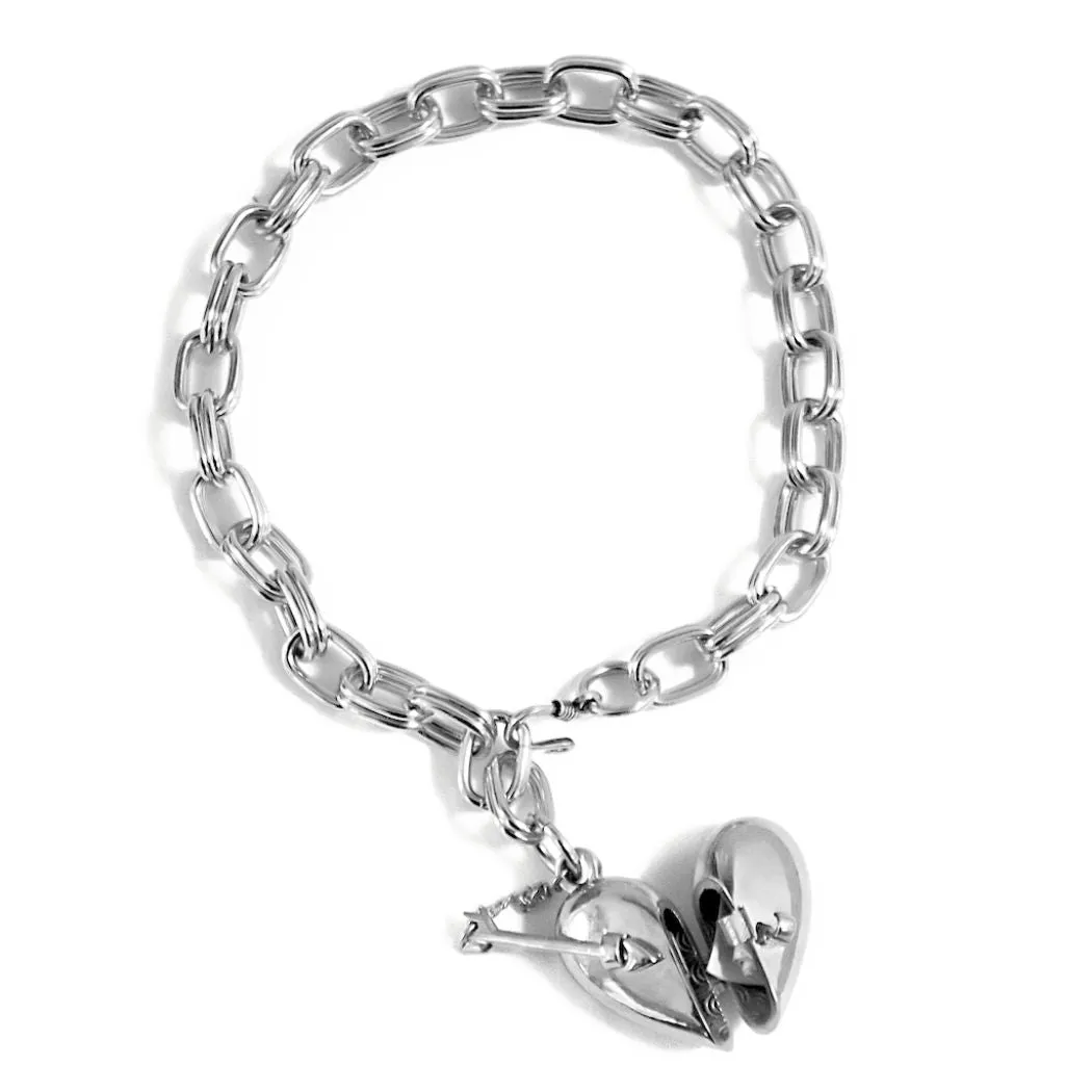 Matching Heart   Arrow Locket and Bracelet Gift Set - Silver