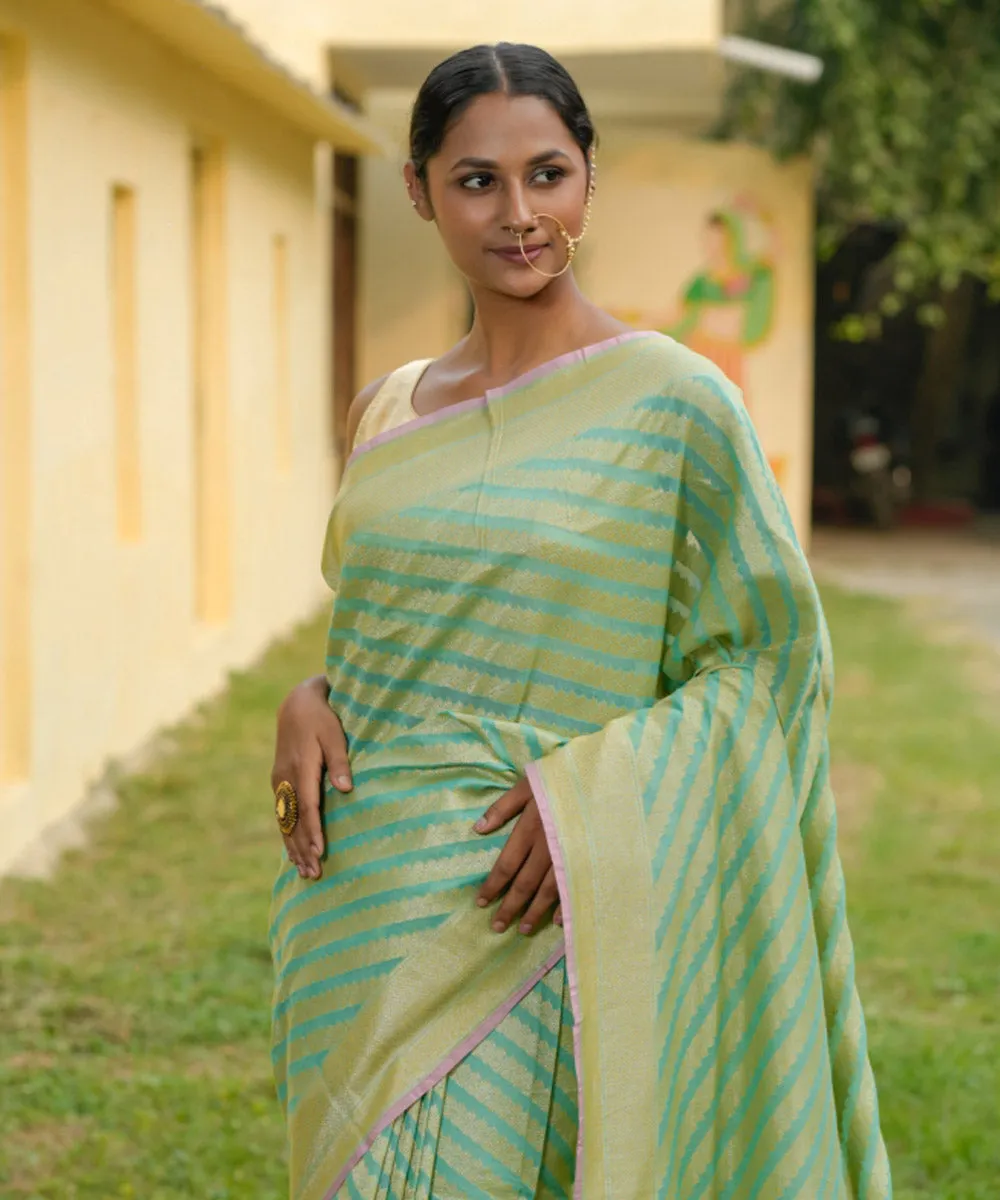 Mint green silk handwoven banarasi saree