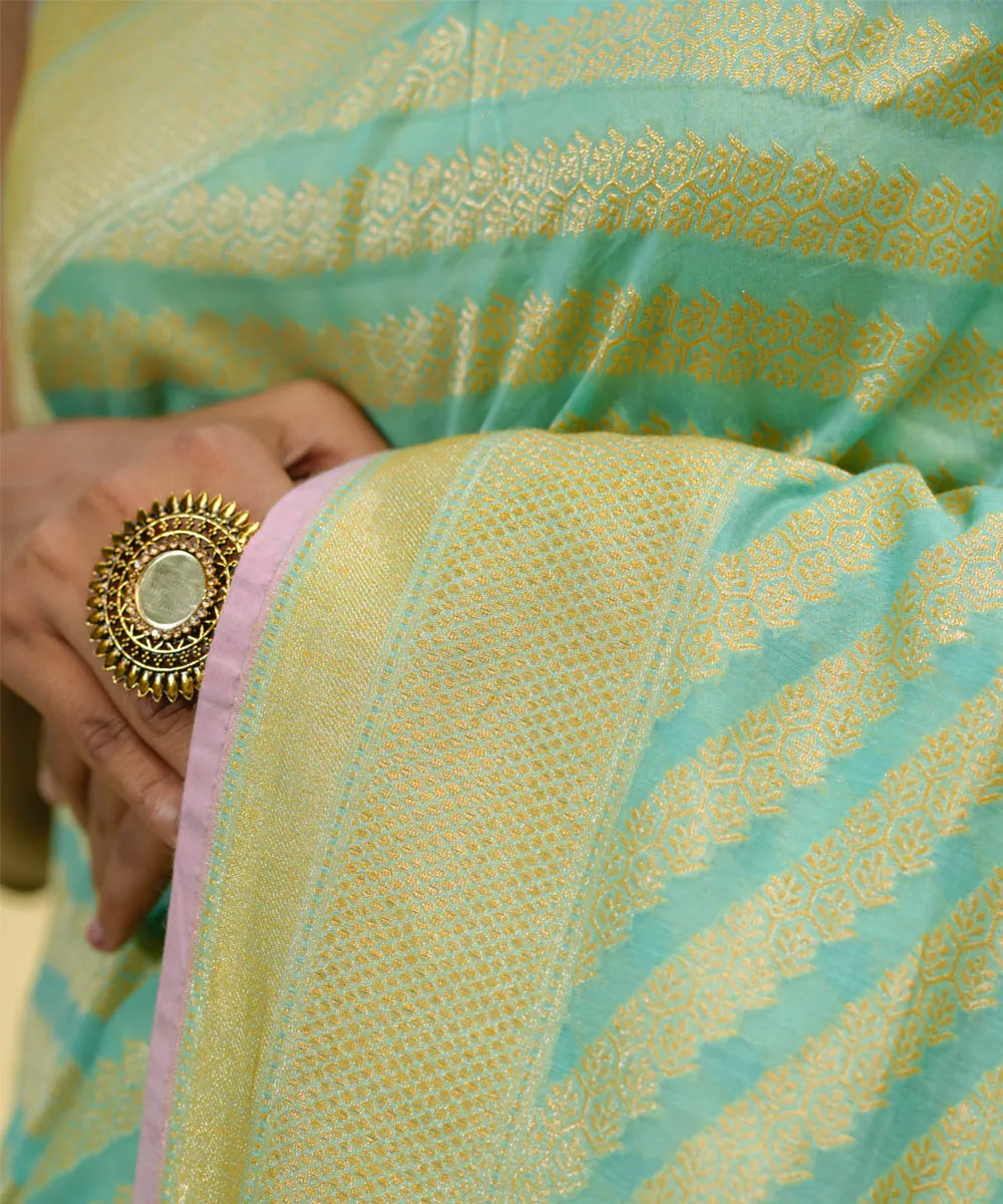 Mint green silk handwoven banarasi saree