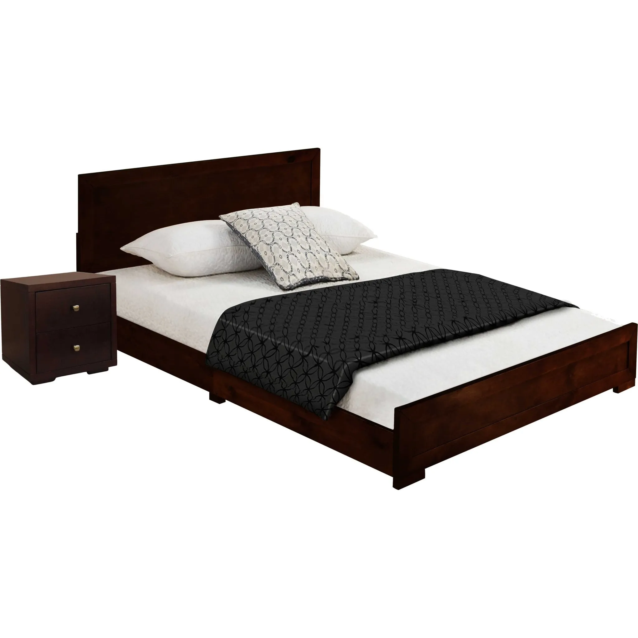 Moma Black Wood Platform Queen Bed With Two Nightstands