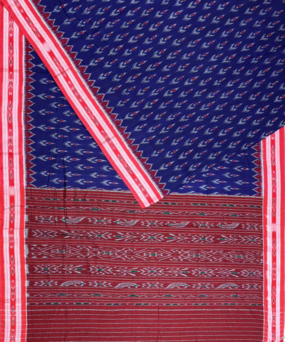 Navy blue red cotton handloom nuapatna saree