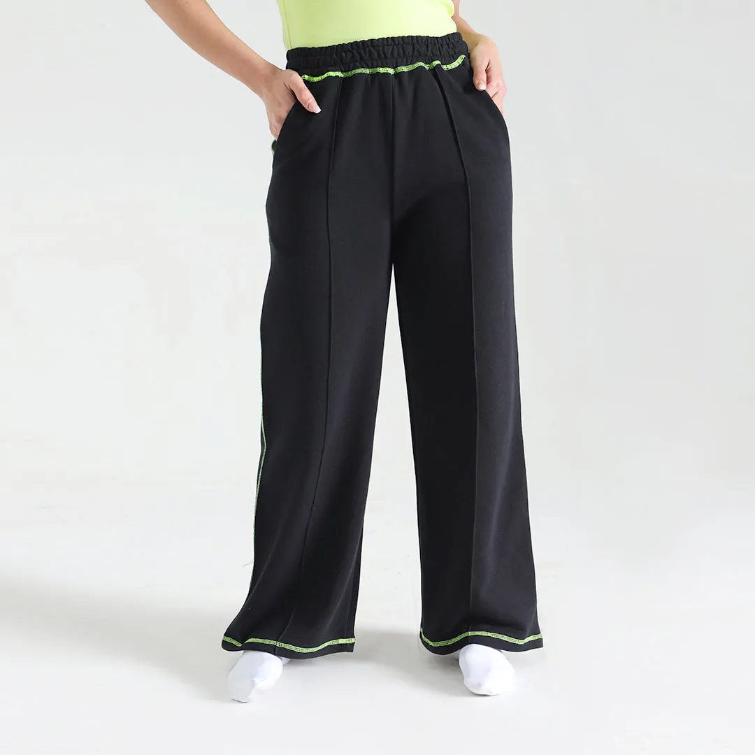 Neon Contrast Stitch Flare Trousers