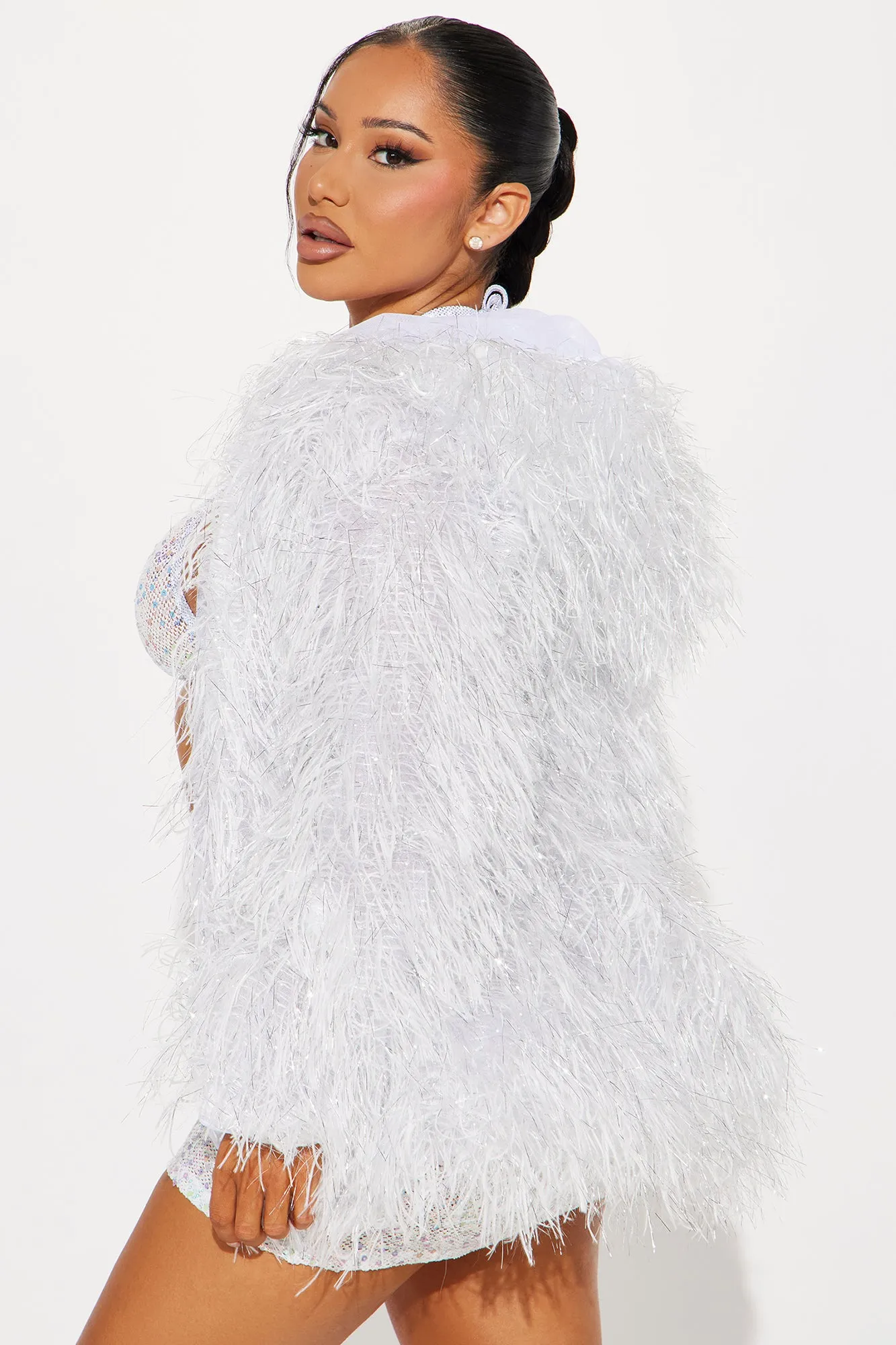 Nocturnal Diva Faux Fur Light Up Dance Coat - White