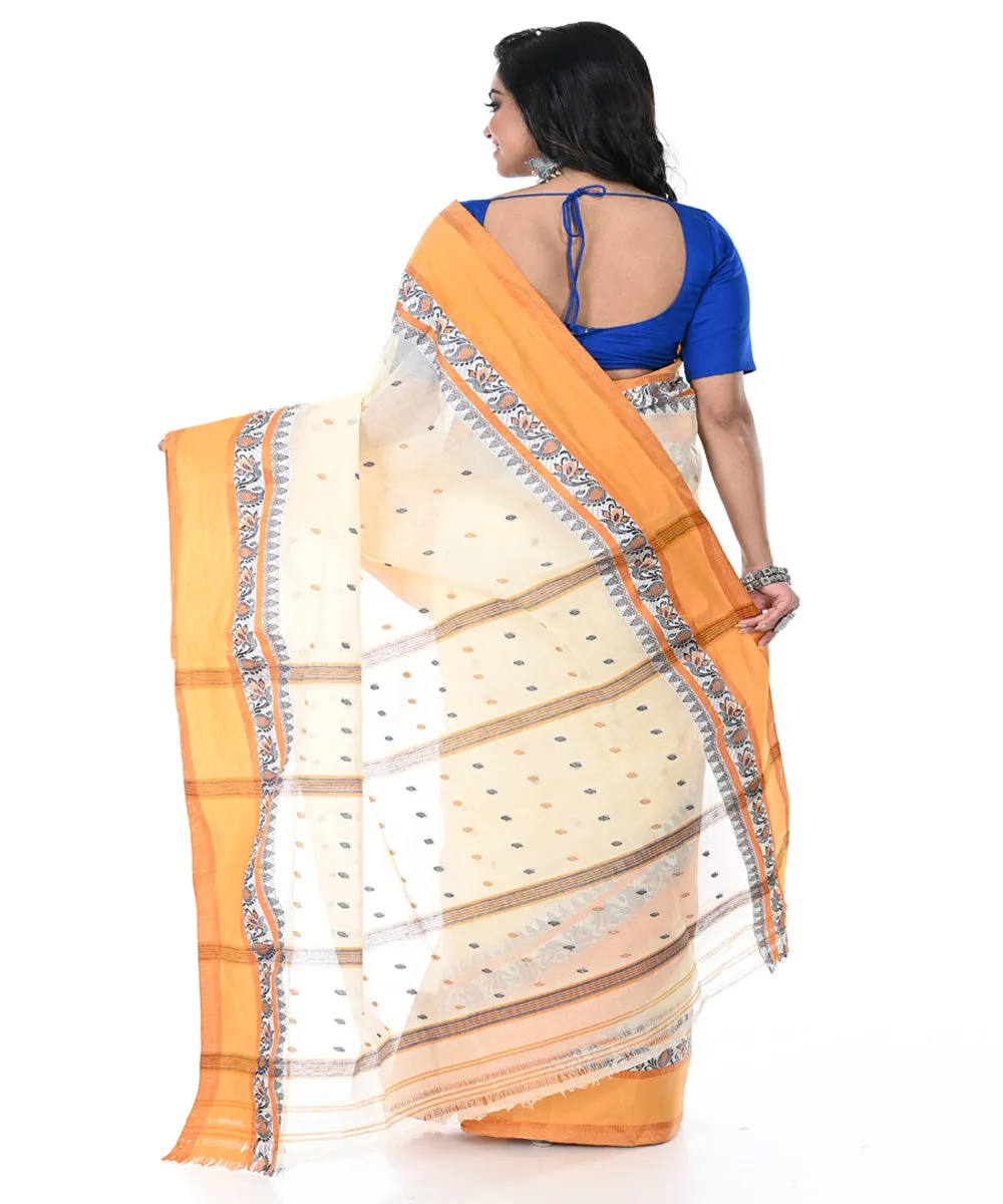 Offwhite brown handwoven tangail cotton saree