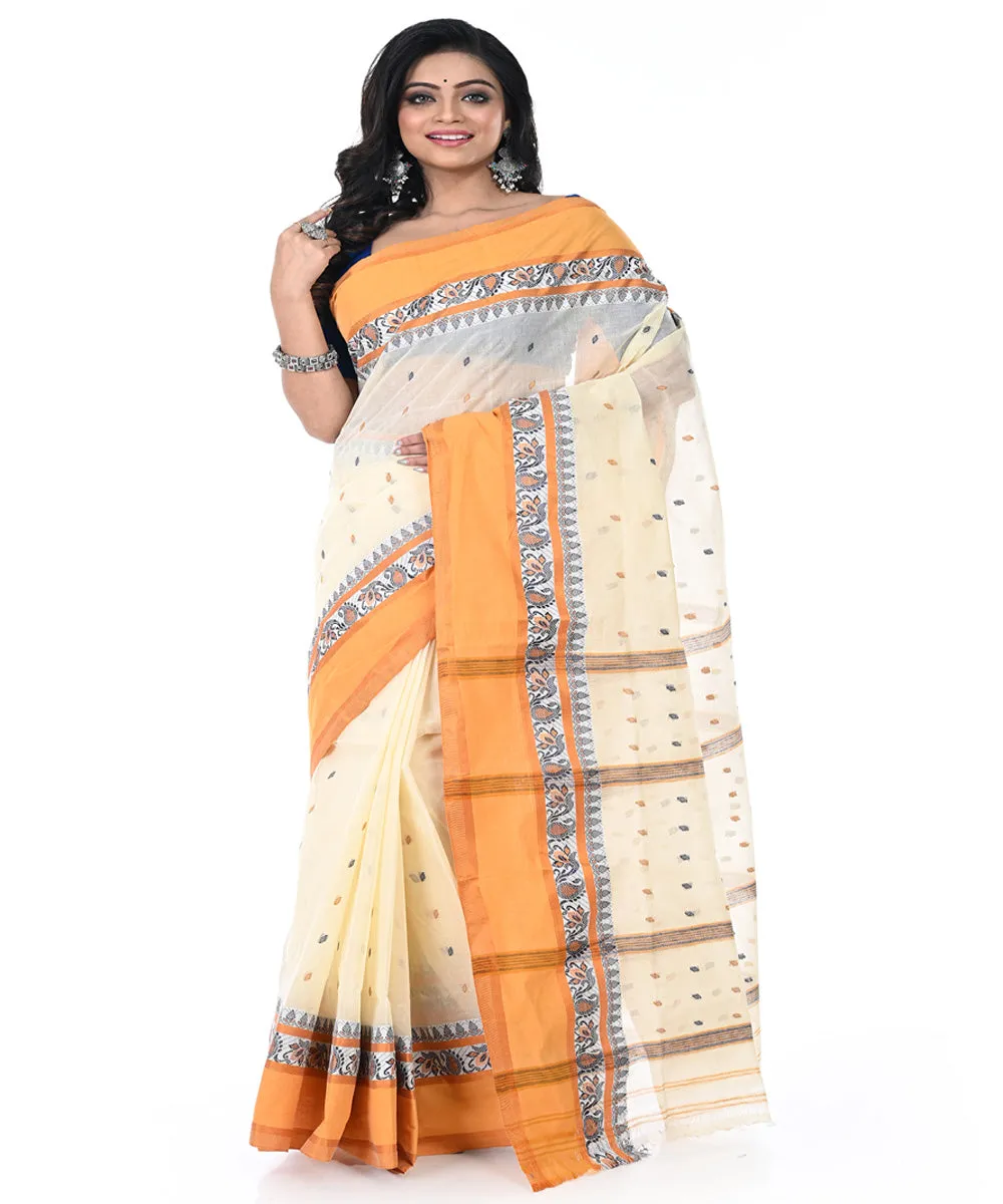 Offwhite brown handwoven tangail cotton saree