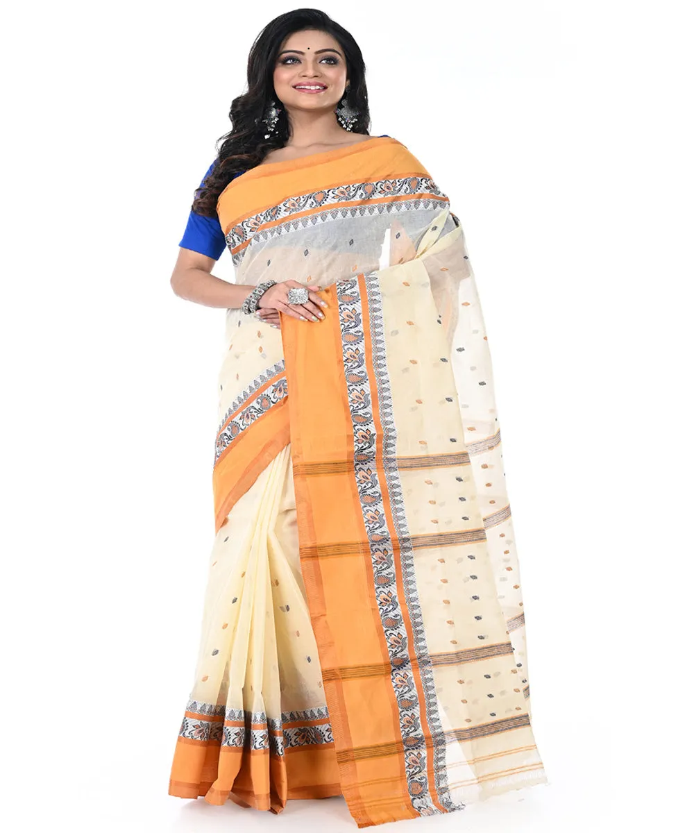 Offwhite brown handwoven tangail cotton saree