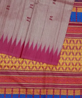 Peach red tussar silk handloom gopalpur saree