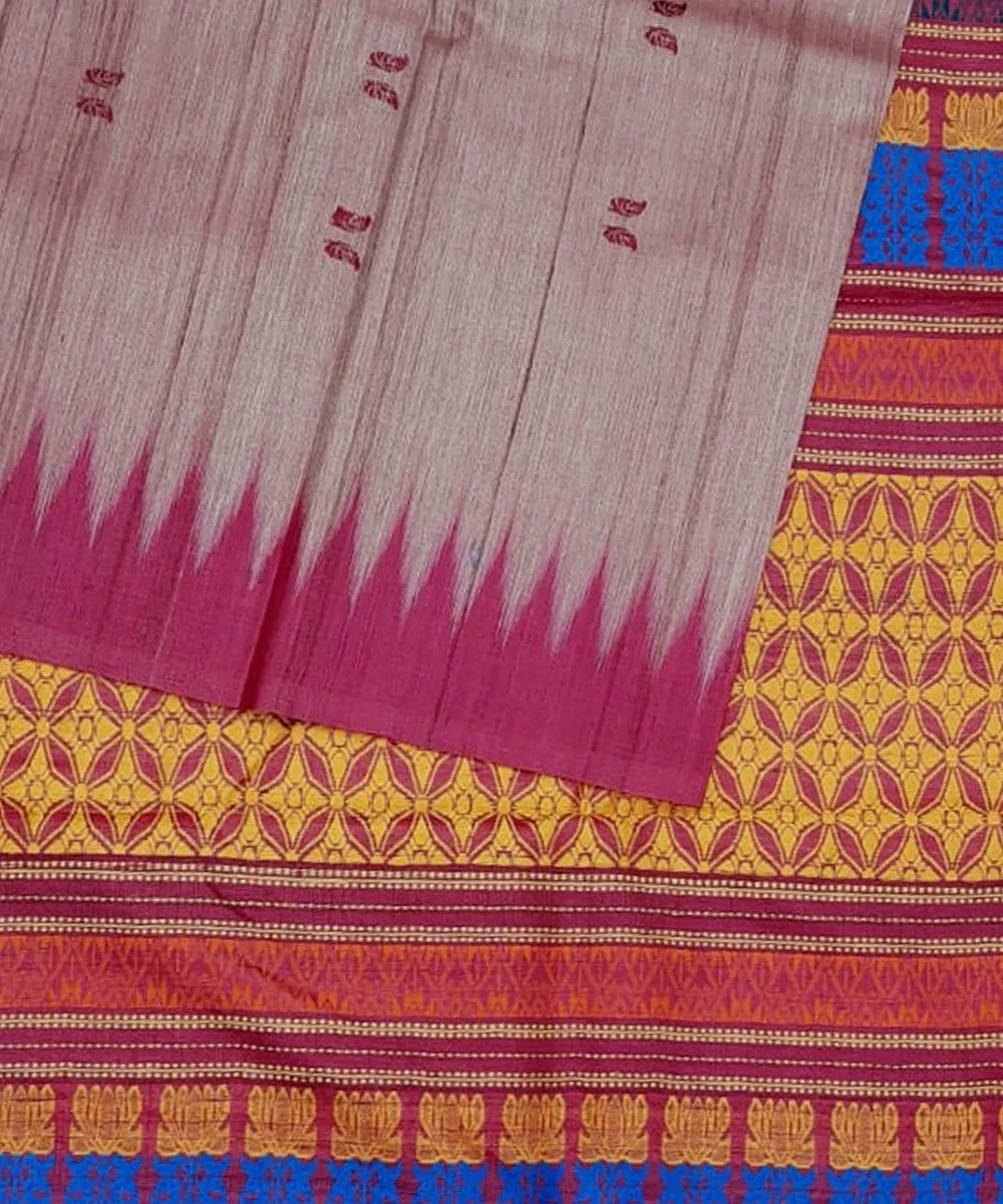 Peach red tussar silk handloom gopalpur saree