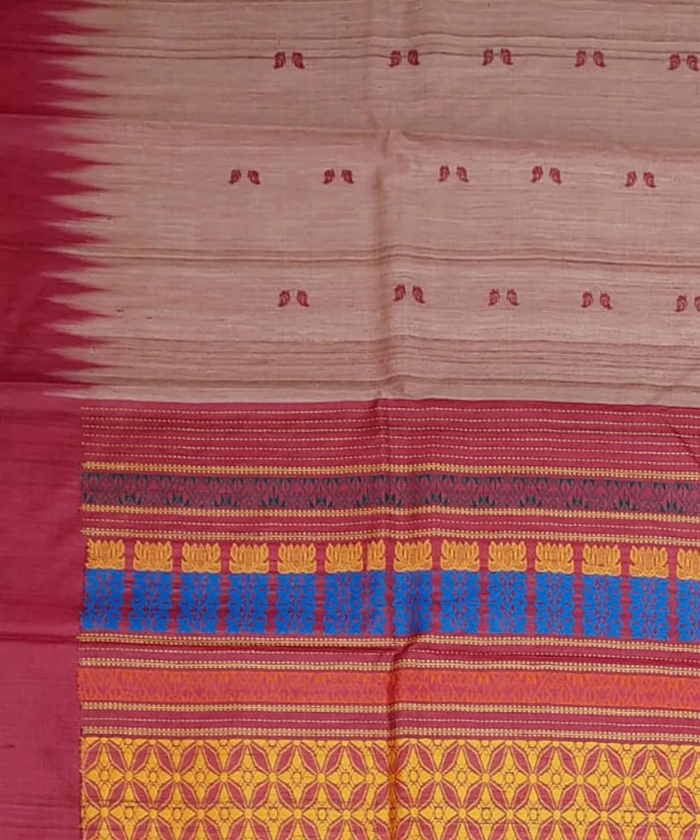 Peach red tussar silk handloom gopalpur saree