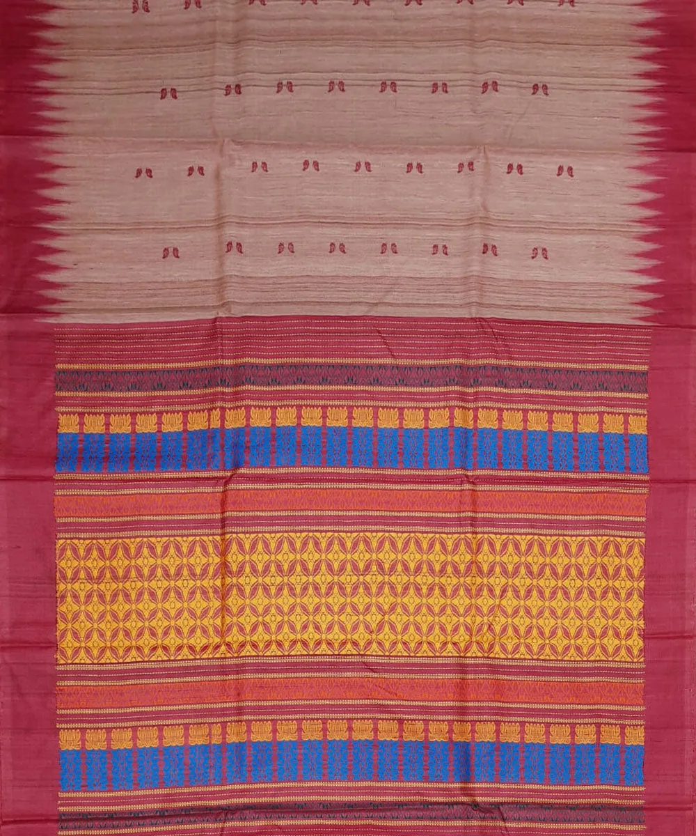 Peach red tussar silk handloom gopalpur saree