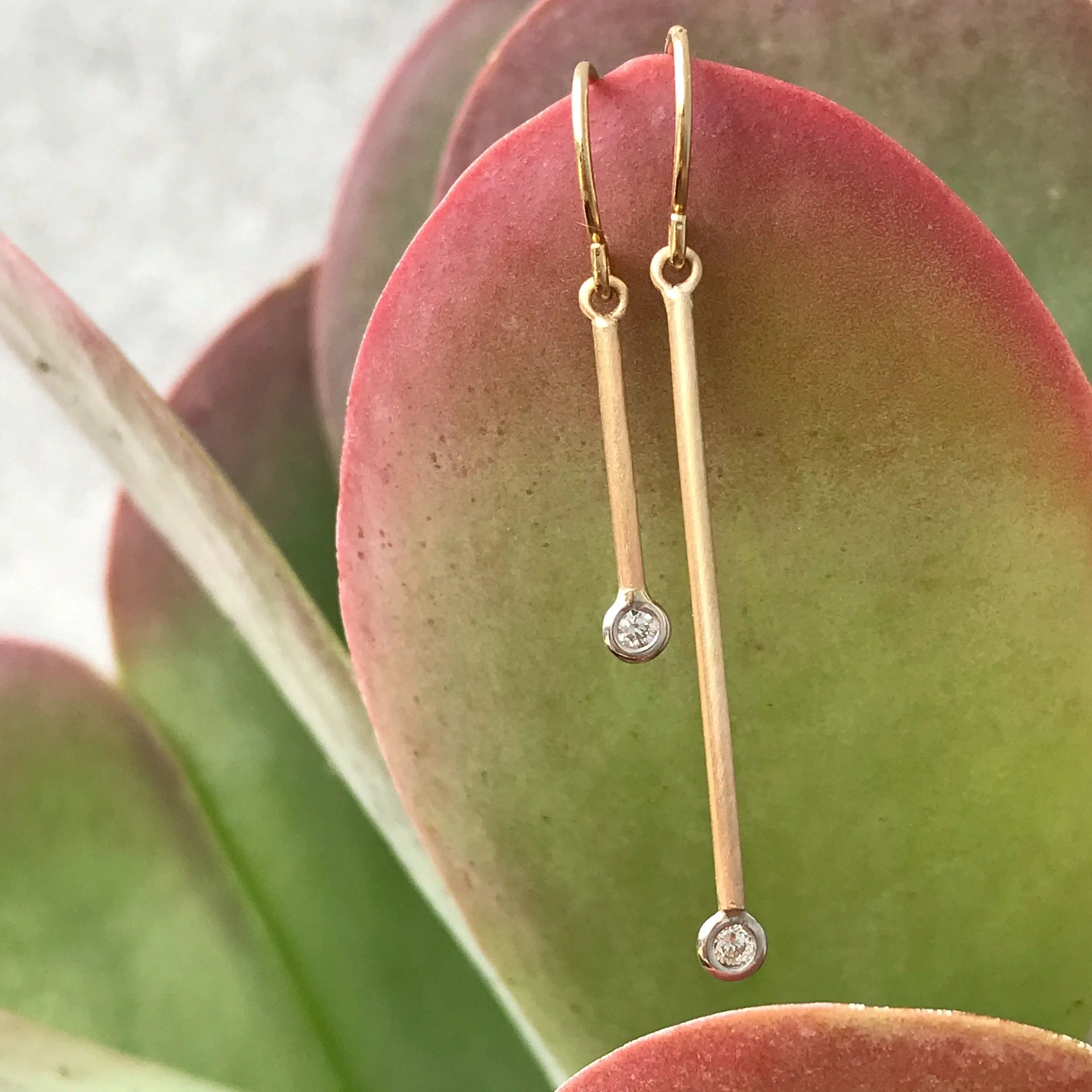 Pendulum Minimalist Rose Gold Diamond Earrings