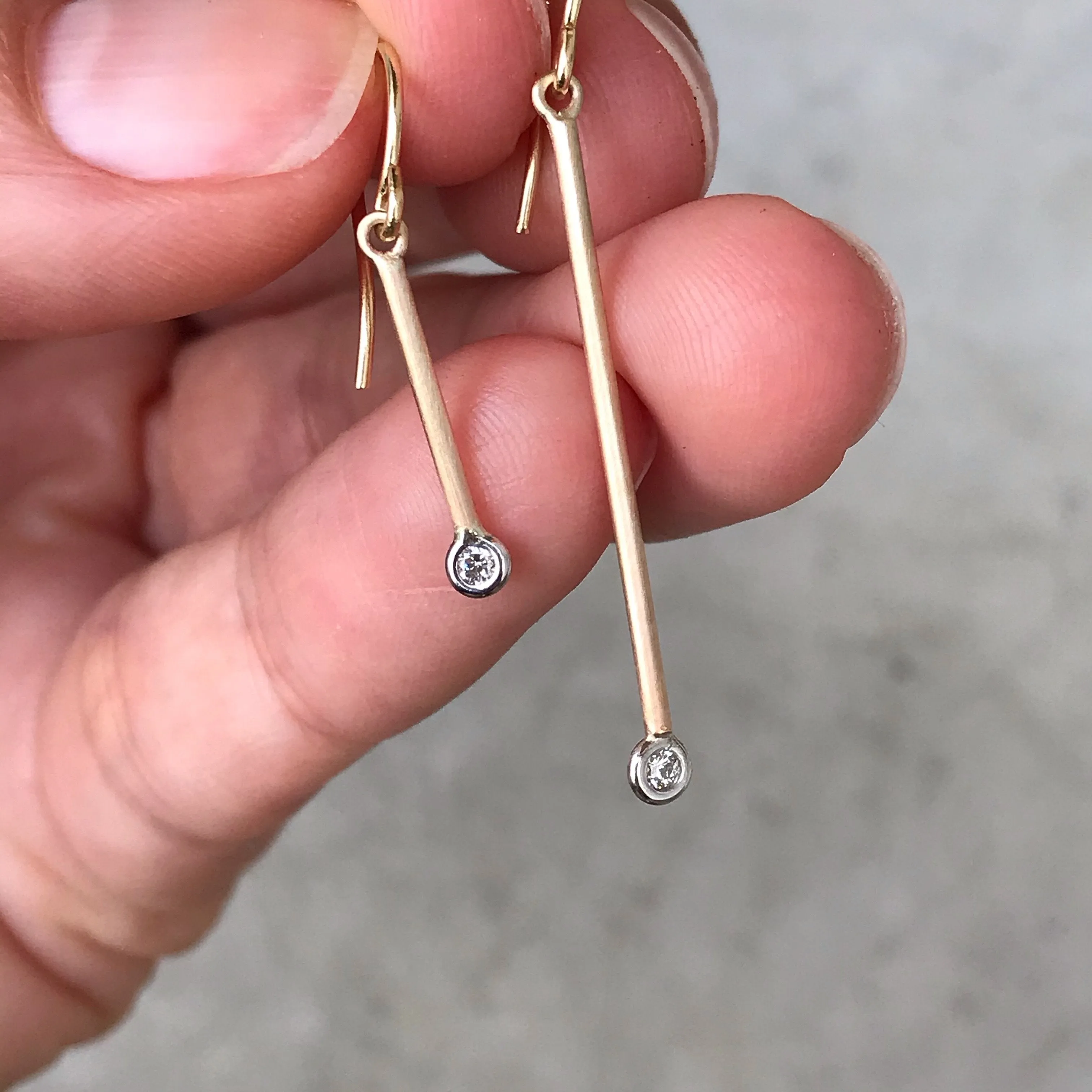 Pendulum Minimalist Rose Gold Diamond Earrings