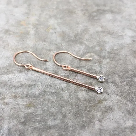 Pendulum Minimalist Rose Gold Diamond Earrings