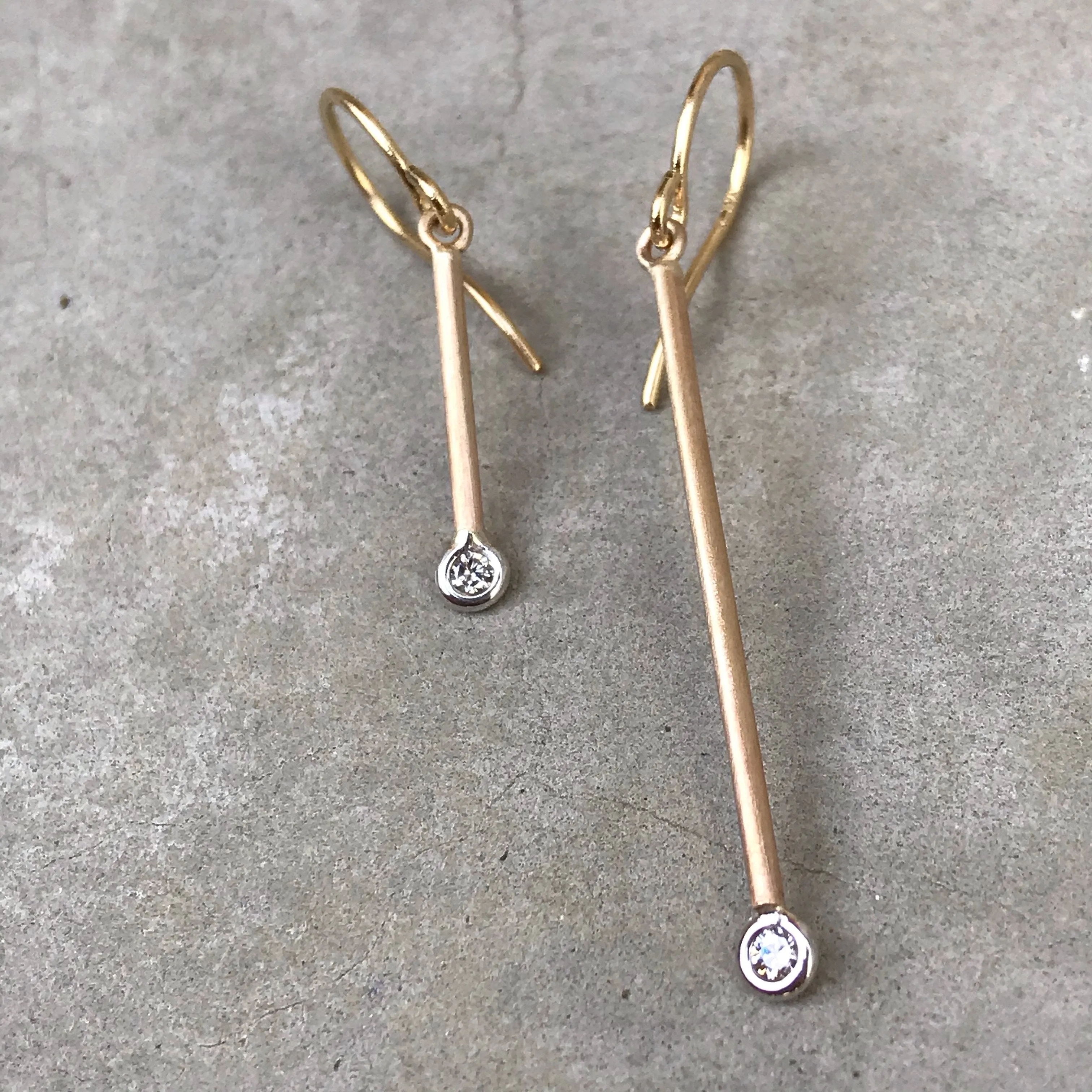 Pendulum Minimalist Rose Gold Diamond Earrings