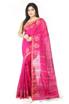 Pink bengal handloom extrawefts work saree