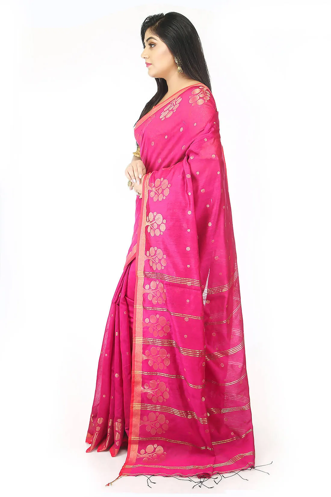 Pink bengal handloom extrawefts work saree