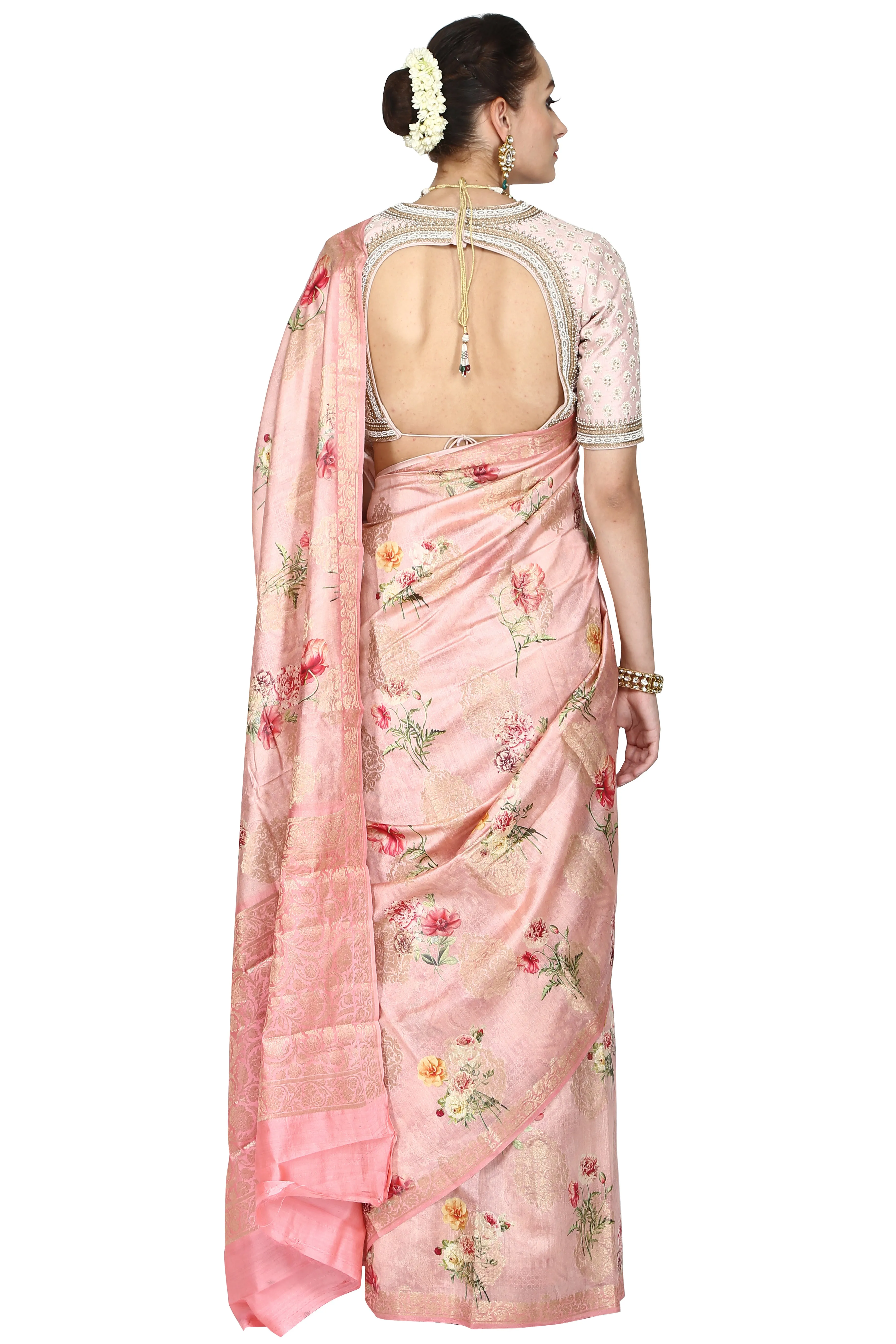 Pink rose digital printed saree.