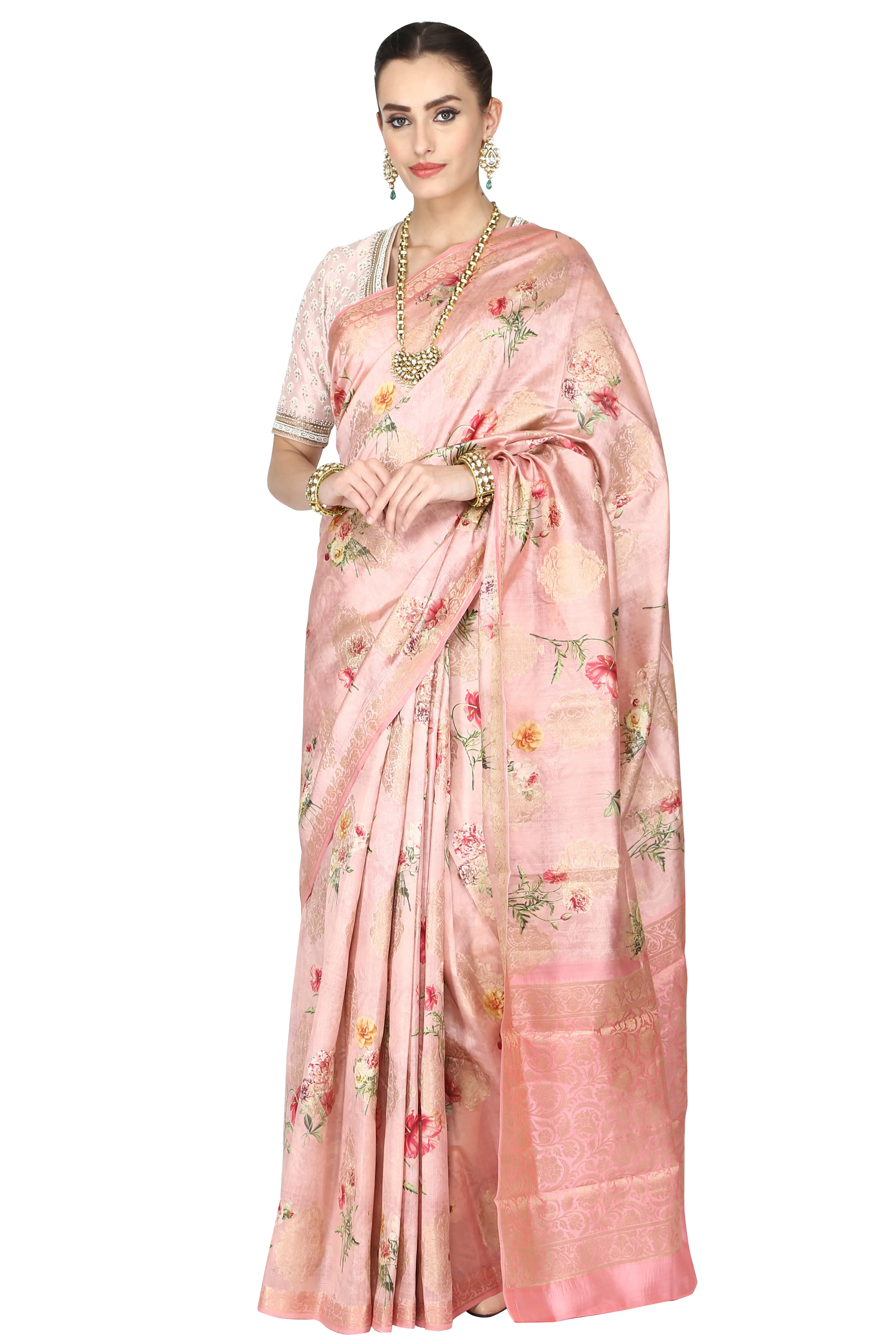 Pink rose digital printed saree.