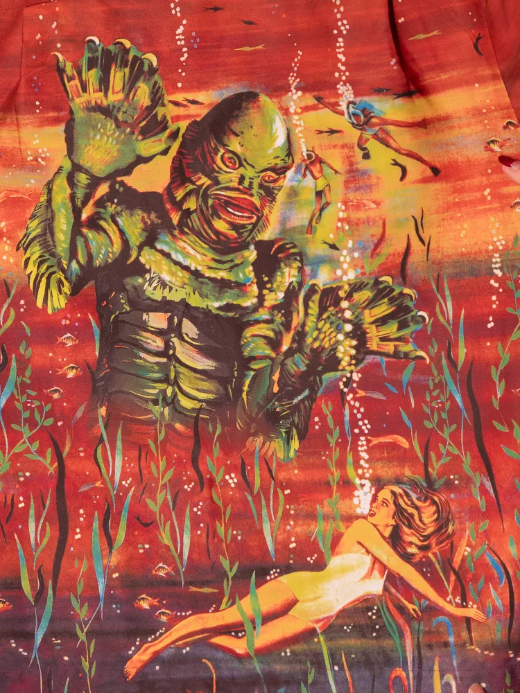 PRE-ORDER - Universal Monsters: Creature from the Black Lagoon Vintage Movie Poster Button Up in Rust (unisex)