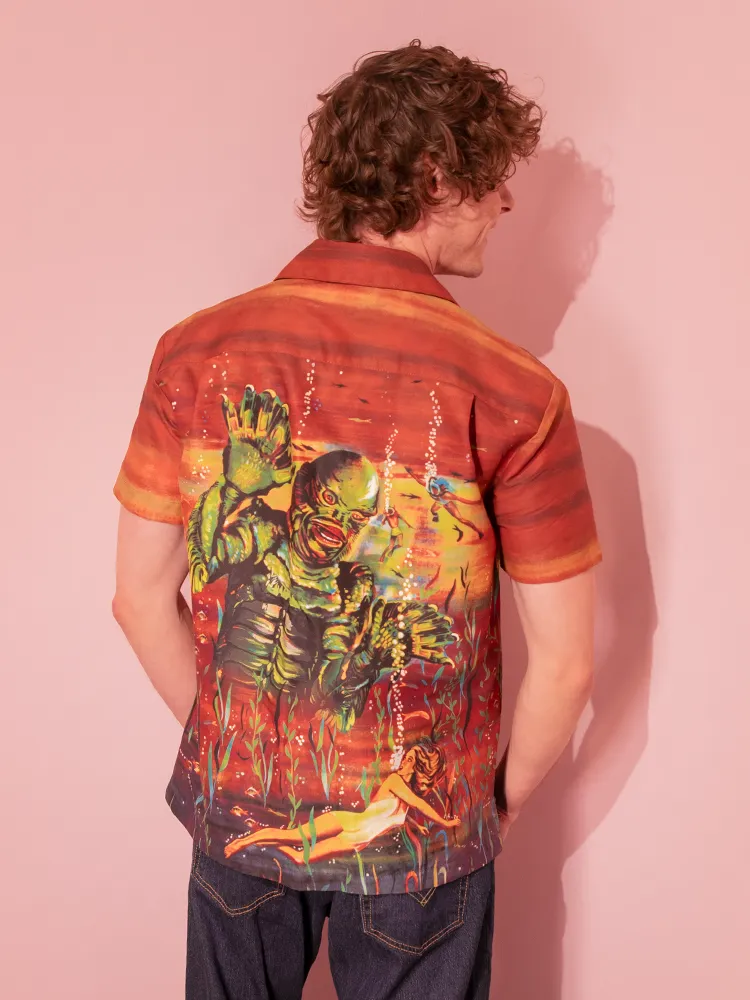 PRE-ORDER - Universal Monsters: Creature from the Black Lagoon Vintage Movie Poster Button Up in Rust (unisex)