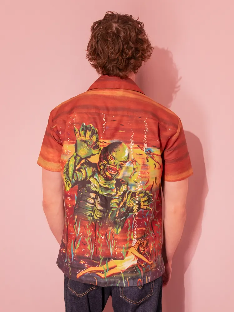 PRE-ORDER - Universal Monsters: Creature from the Black Lagoon Vintage Movie Poster Button Up in Rust (unisex)