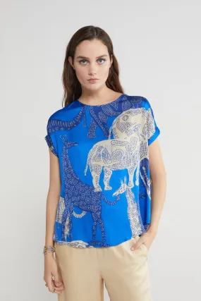 Printed Short Sleeve Blouse in blue by Ottod'ame