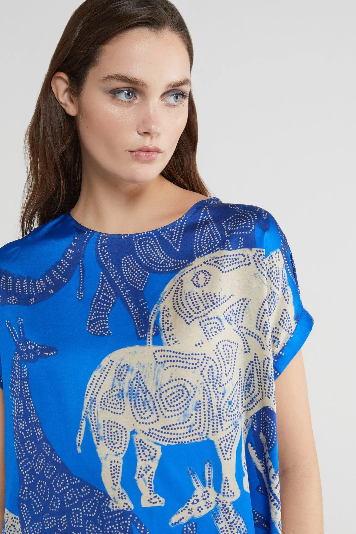 Printed Short Sleeve Blouse in blue by Ottod'ame