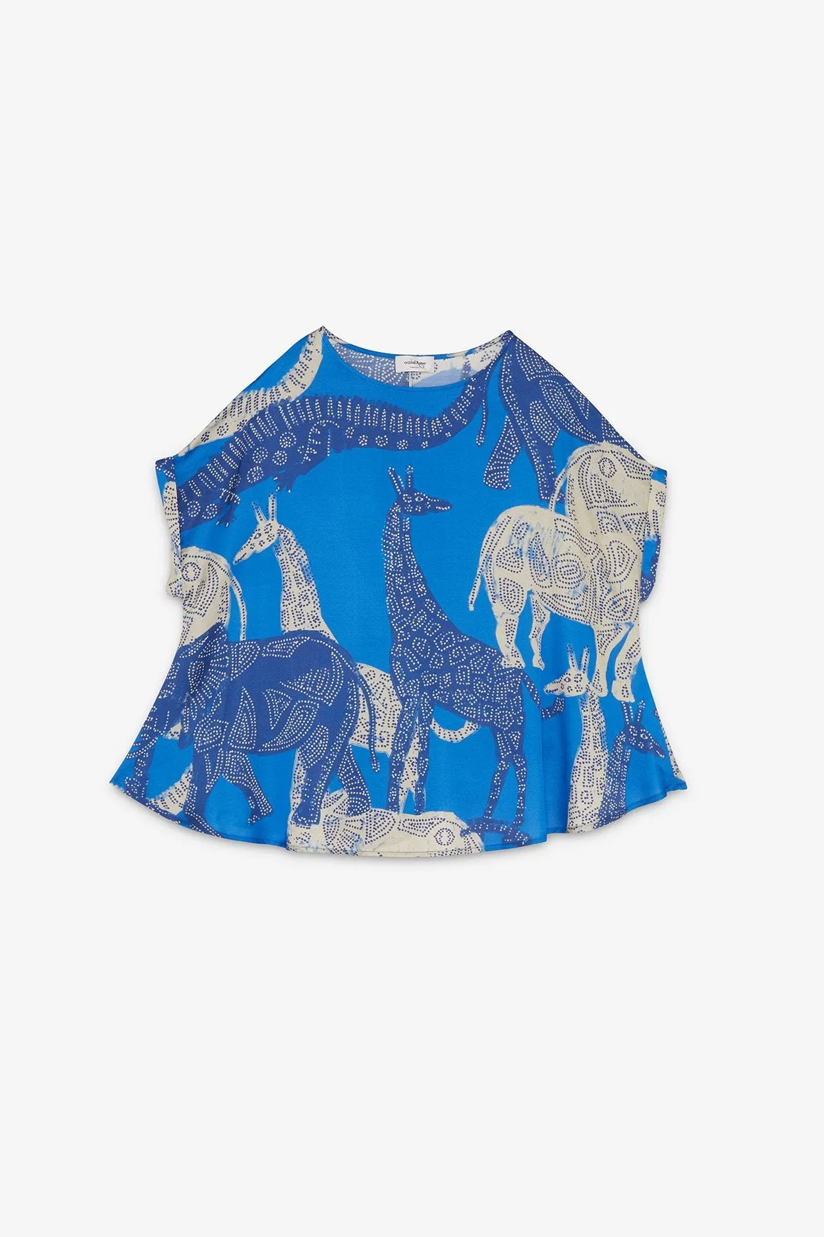 Printed Short Sleeve Blouse in blue by Ottod'ame