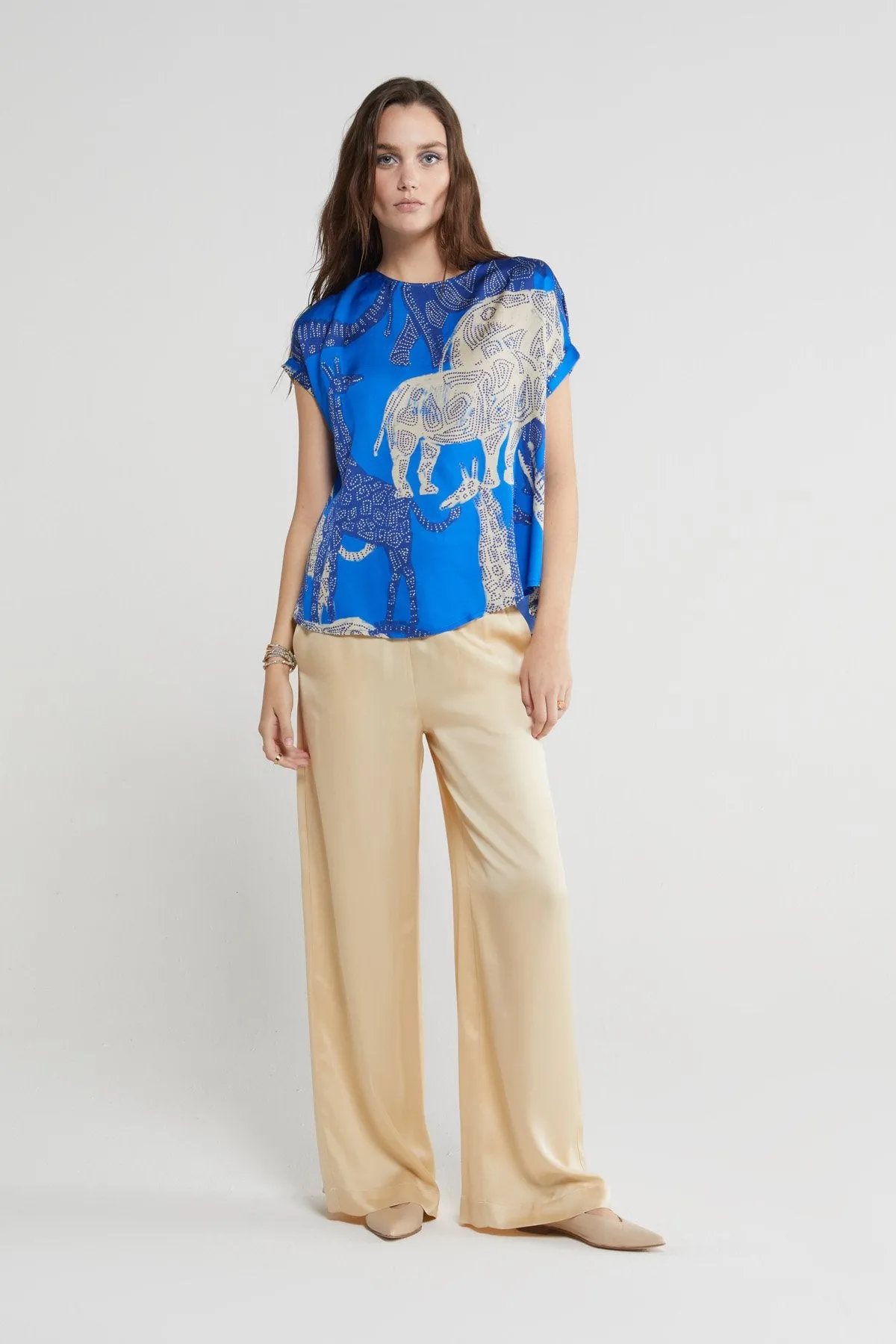 Printed Short Sleeve Blouse in blue by Ottod'ame